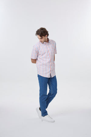 Leo Chevalier 100% Cotton Non Iron Red and Blue Checkered Shirt