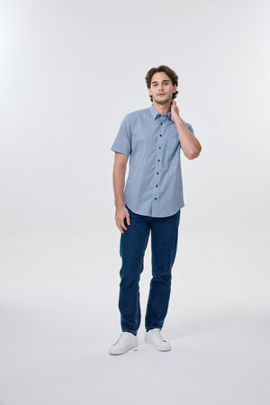 Chemise à motifs carrés géométriques non repassable Leo Chevalier