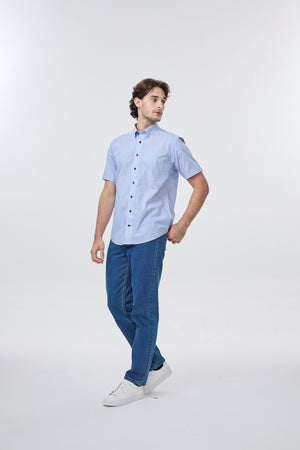 Leo Chevalier 100% Cotton Non Iron Blue Circle Print Shirt