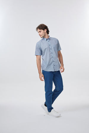 Chemise à petits carreaux bleus sans repassage Leo Chevalier