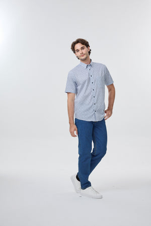 Leo Chevalier 100% Cotton Non Iron Blue Micro-Floral Print Shirt