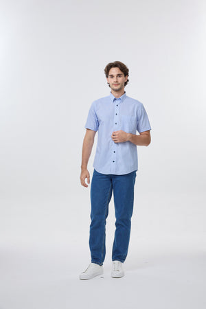 Leo Chevalier 100% Cotton Non Iron Blue Circle Print Shirt