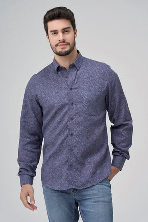 Leo Chevalier  Non-Iron Blue Leaf Printed Shirt