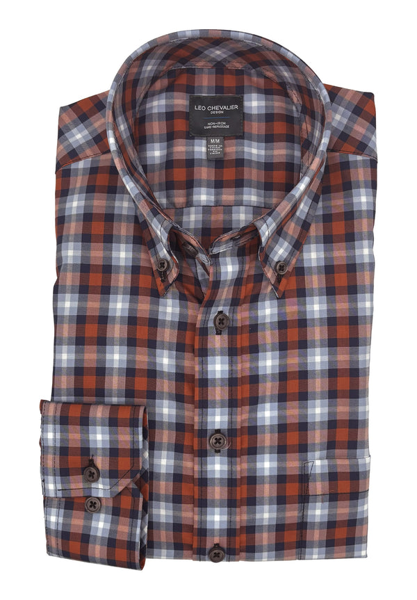 Leo Chevalier Non Iron Burnt Orange Check Shirt