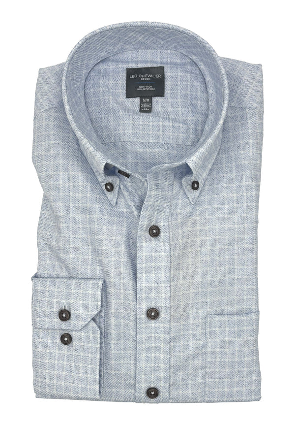 Leo Chevalier Non Iron Light Blue faded Check Shirt
