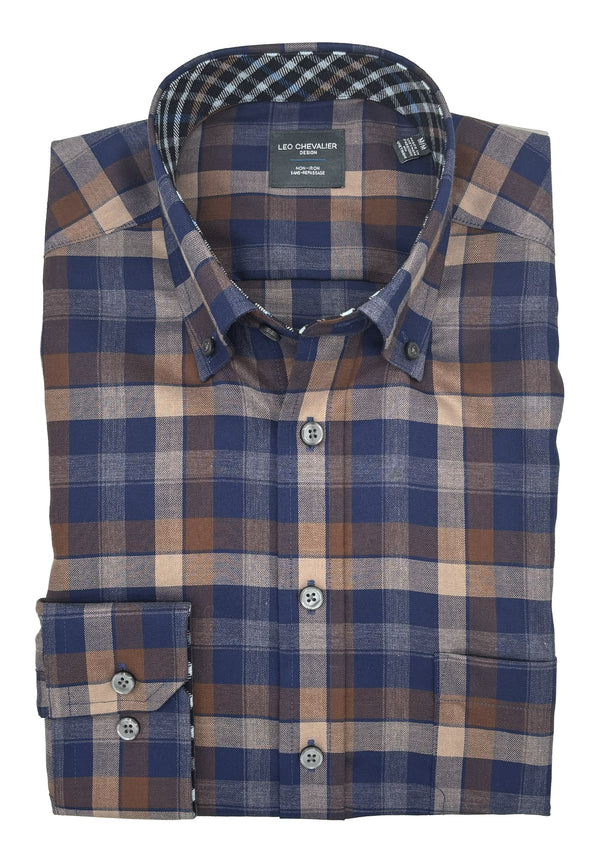 Leo Chevalier Non Iron Blue and Brown Check Shirt