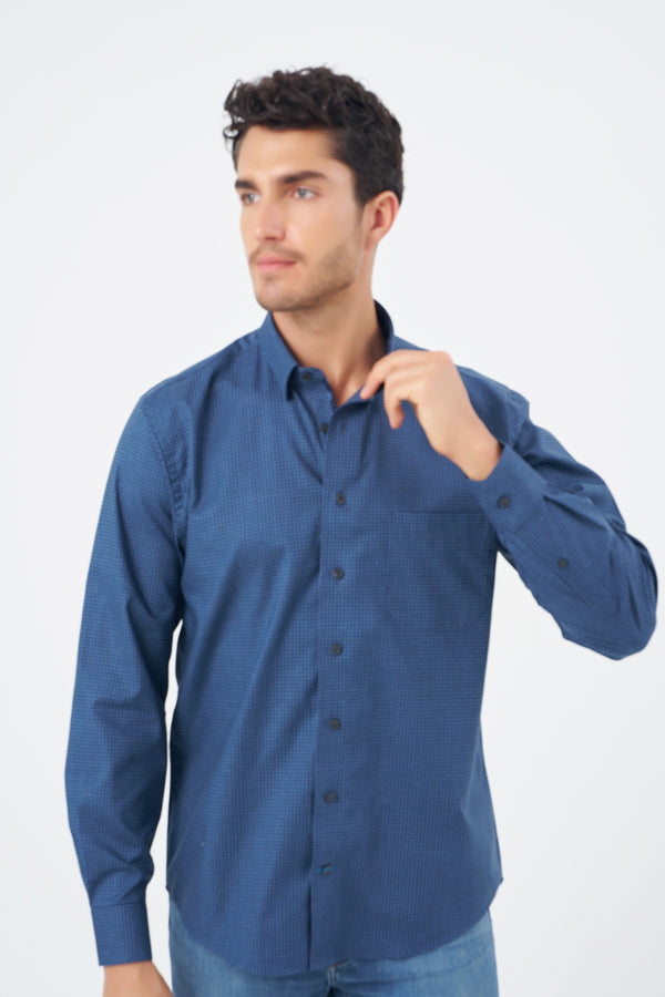 Leo Chevalier Faded Blue Square Print Non Iron Shirt