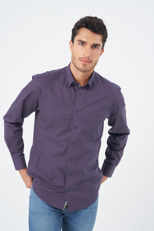 Leo Chevalier Maroon Dot Printed Non Iron Shirt