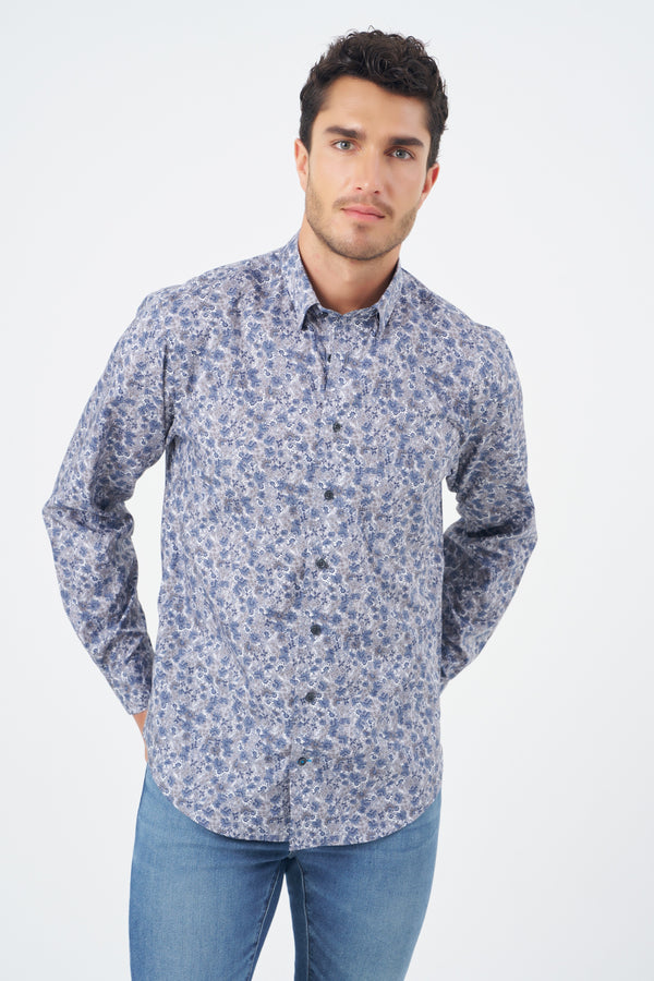 Leo Chevalier Grey Floral Print Non Iron Shirt
