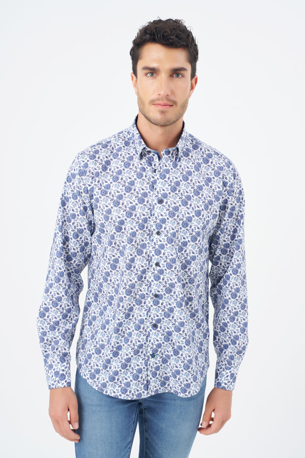 Leo Chevalier Non Iron Blue Thorn Bush Print Shirt