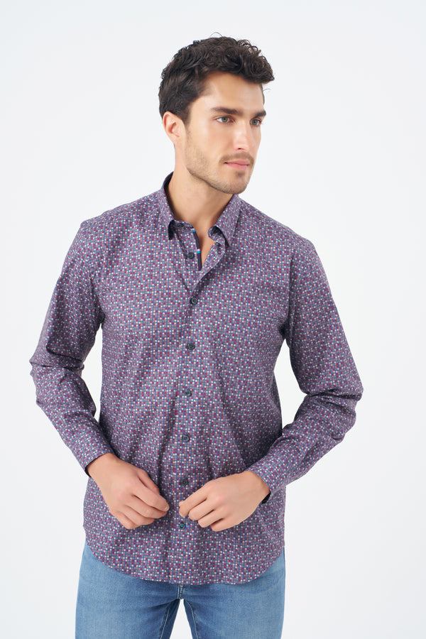 Leo Chevalier Purple Spotted Print Non Iron Shirt