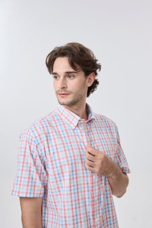 Leo Chevalier 100% Cotton Non Iron Red and Blue Checkered Shirt