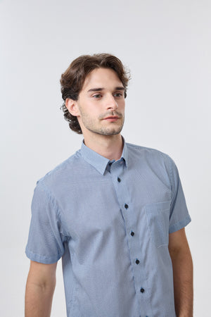 Chemise à petits carreaux bleus sans repassage Leo Chevalier