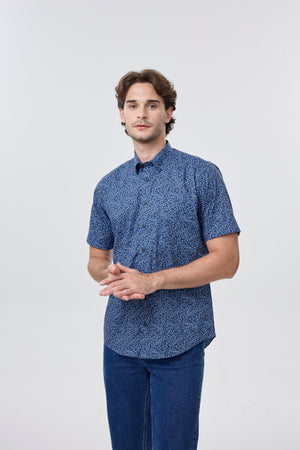 Leo Chevalier 100% Cotton Non Iron Navy Botanical Ditsy Print Shirt
