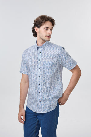 Leo Chevalier 100% Cotton Non Iron Blue Micro-Floral Print Shirt