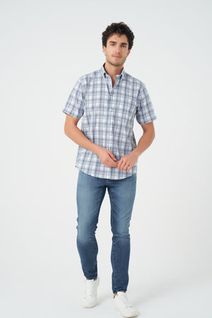 Leo Chevalier Blue and Beige Check Non Iron Shirt