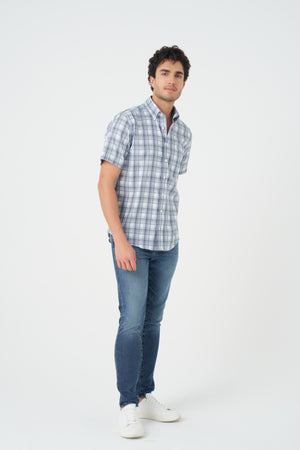 Leo Chevalier Blue and Beige Check Non Iron Shirt