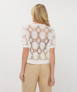 Gilet à manches courtes en crochet floral EsQualo