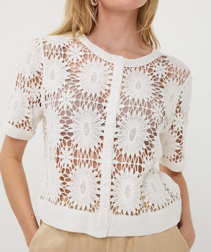 Gilet à manches courtes en crochet floral EsQualo