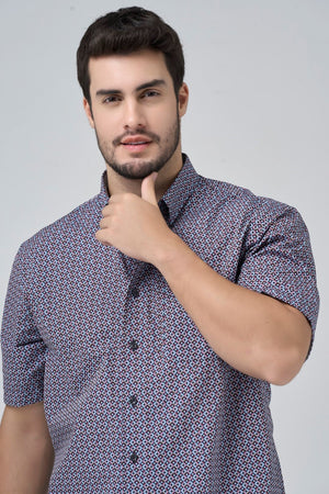 Leo Chevalier Non Iron Dark Multi Diamond Print Shirt