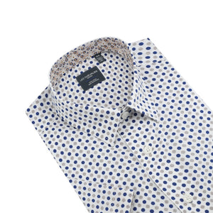 Leo Chevalier Non Iron Beige and Blue Dot Print Shirt