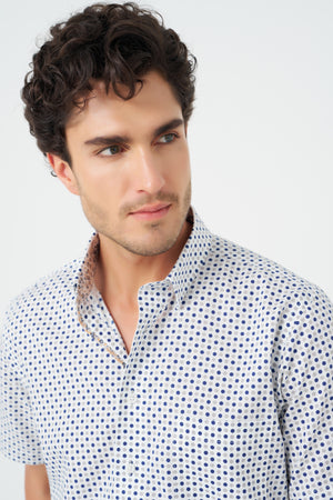 Leo Chevalier Non Iron Beige and Blue Dot Print Shirt