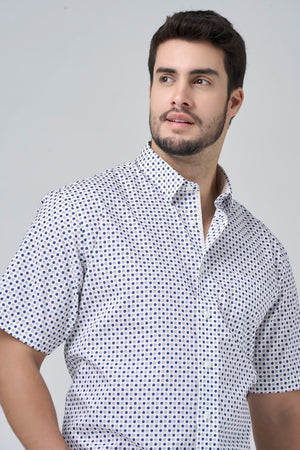 Leo Chevalier Non Iron Beige and Blue Dot Print Shirt