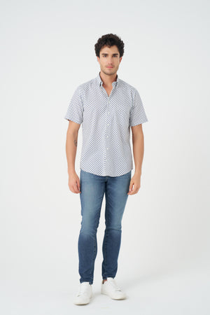 Leo Chevalier Non Iron Beige and Blue Dot Print Shirt