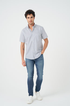 Leo Chevalier Non Iron Beige and Blue Dot Print Shirt