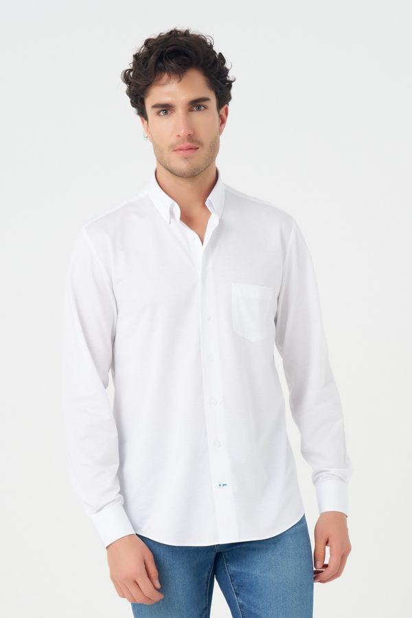 Leo Chevalier Solid White Knitted Shirt