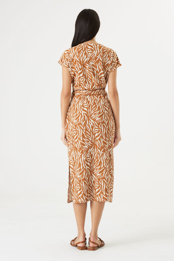 All over Pecan Printed Dress with Belt
