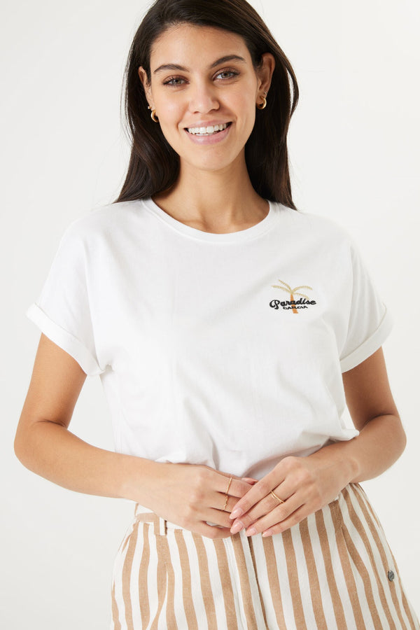 Embroidered T-Shirt With Roll Up Sleeve