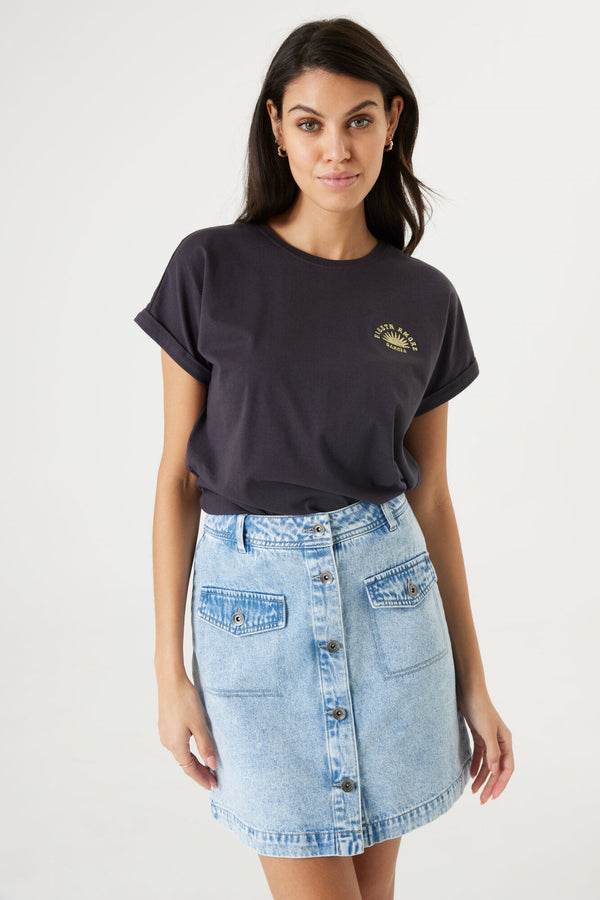 Embroidered T-Shirt With Roll Up Sleeve