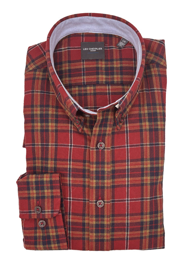 Leo Chevalier Brushed Cotton Red Plaid Shirt