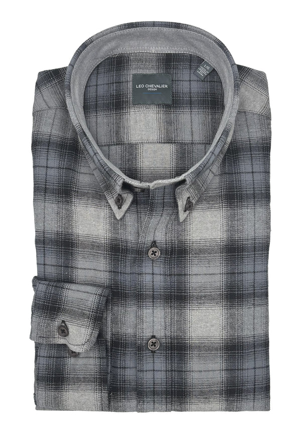 Leo Chevalier Brushed Cotton Grey Plaid Shirt