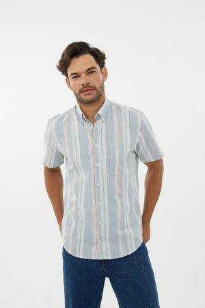 Leo Chevalier Striped Linen Look Shirt