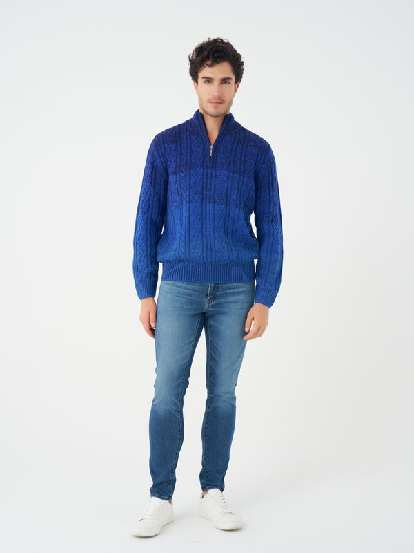 Leo Chevalier Cable Gradient 1/4 Zip Mock Sweater