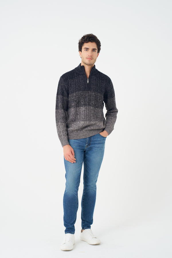 Leo Chevalier Cable Gradient 1/4 Zip Mock Sweater