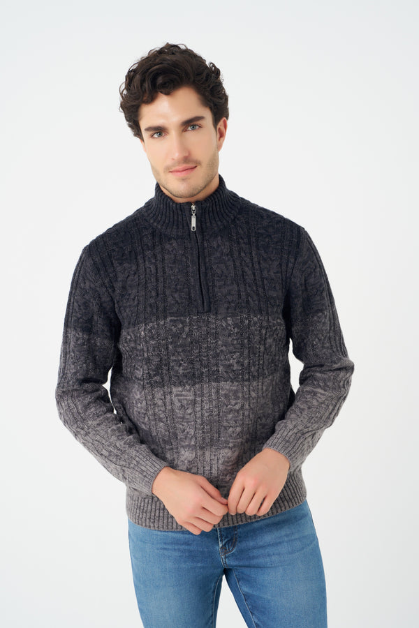 Leo Chevalier Cable Gradient 1/4 Zip Mock Sweater