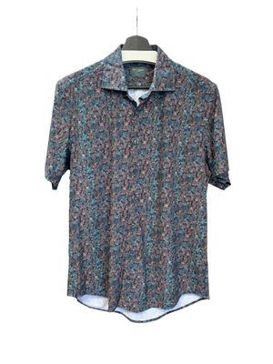 Chemise en maille stretch performante à imprimé feuilles multicolores Leo Chevalier