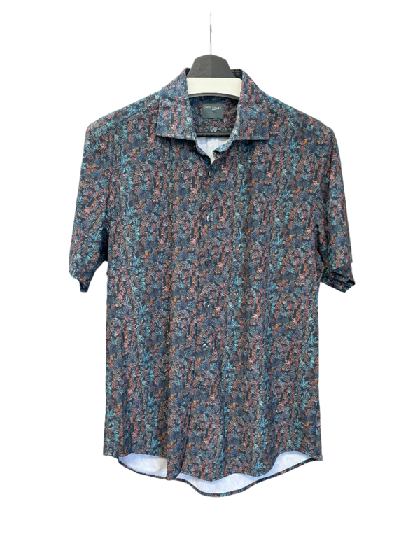 Leo Chevalier Multi Coloured Leaf Print Performance Stretch Knit Shirt