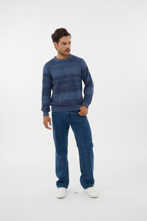 Leo Chevalier Navy Gradient Crew Neck Sweater