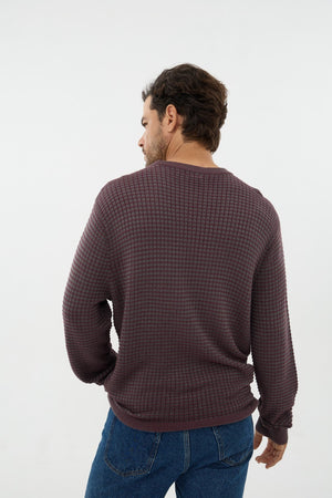 Leo - Pull homme col rond en coton et acrylique à texture bicolore