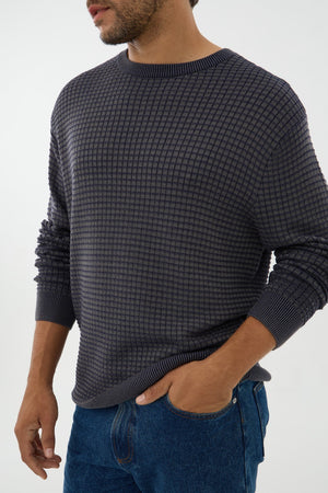 Leo - Pull homme col rond en coton et acrylique à texture bicolore