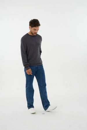 Leo - Pull homme col rond en coton et acrylique à texture bicolore