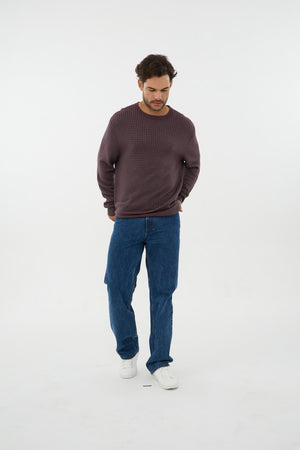 Leo - Pull homme col rond en coton et acrylique à texture bicolore