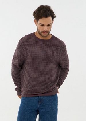Leo - Pull homme col rond en coton et acrylique à texture bicolore