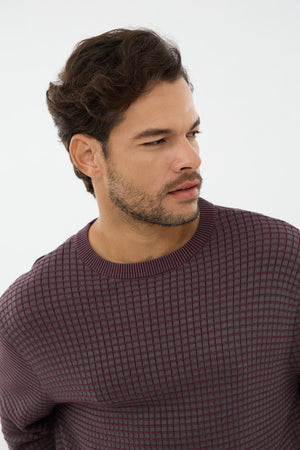 Leo - Pull homme col rond en coton et acrylique à texture bicolore