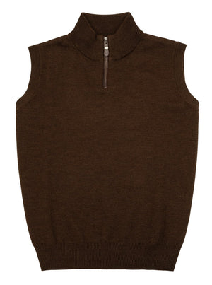 Pull col montant zippé 1/4 pour homme, sans manches, uni