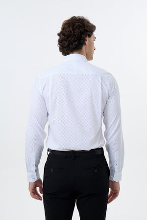 Leo Chevalier Fitted Cotton Spandex Non-Iron Small Dot Dress Shirt
